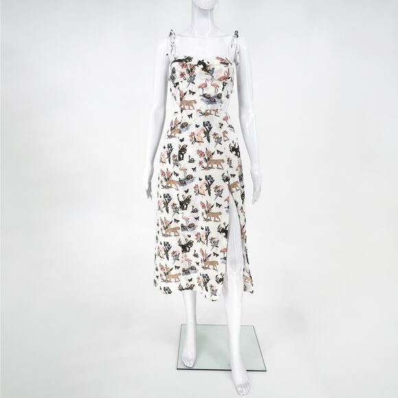 Reformation Alessa Linen Dress Women’s Size 2 Janeiro Print Cut Out Midi Tie - Picture 1 of 8